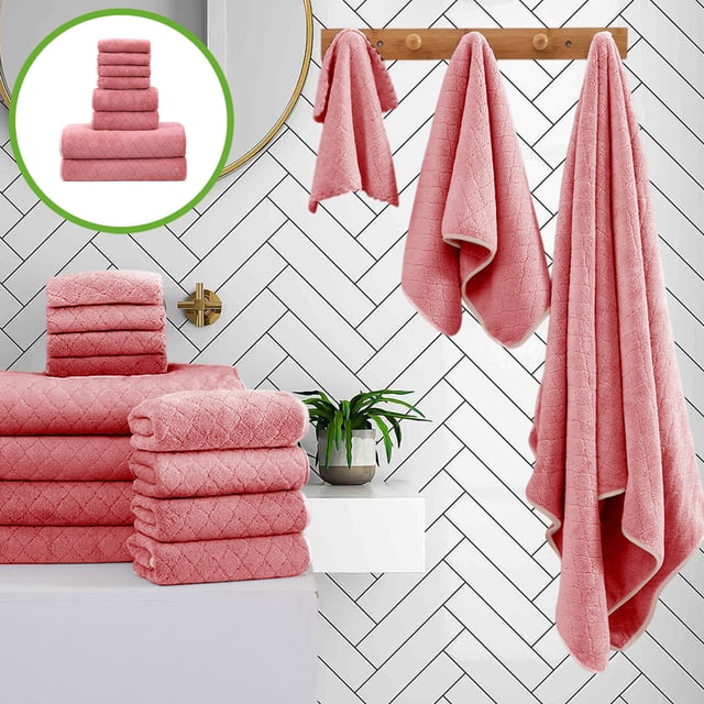 FHBVT Eight-Piece Velvet Towel Set Soft Absorbent Bath Towels Washcloths with Quick Drying and Double Needle Stitching Perfect for Bathroom Spa Use and Daily Comfort for Home or Hotel