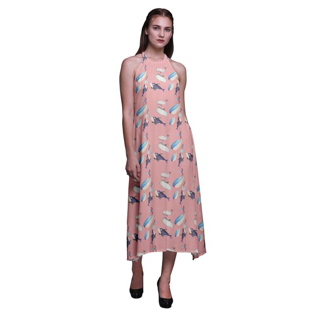 Bimba Robe de Plage Longue Dos Nu à Col Licou Imprimée pour Femmes Ocean, Rayondress-Xx-Grand