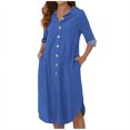 thumbnail image 1 of Robes Décontractées pour Femmes, Couleur Unie, Boutonnée, Col en V, Col à Revers, Robe Midi, Manches Longues/courtes, Robe Chemise avec Poches, 1 of 7