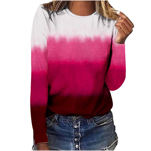 IROINID Liquidation T-Shirts à Manches Longues pour Femmes Détente Col Rond Haut Imprimé T-Shirt Blouse, Rouge