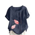 thumbnail image 2 of Pisexur Womens Oversized Plus Size Shirts Butterfly Print Cotton Linen Tops Blend Crew Neck Short Sleeve Basic Tunic Tee Shirts Tops Blouse, 2 of 5