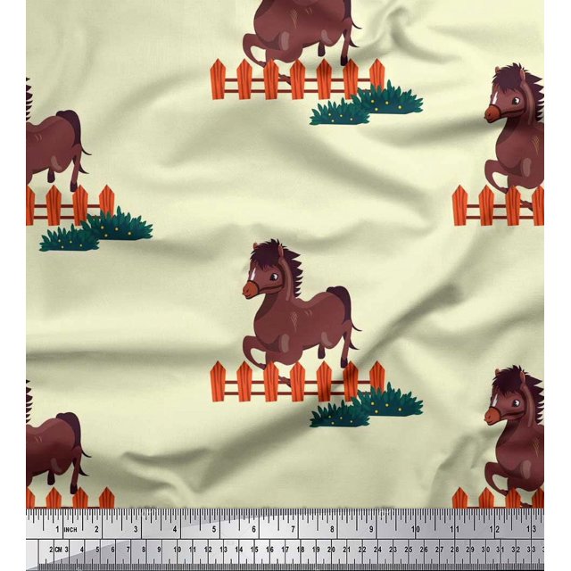 Soimoi Rayon Fabric Horse Kids Printed Fabric 1 Yard 42 Inch Wide