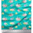 thumbnail image 1 of Soimoi Tissu Georgette Poly Vert Feuilles et Roses Grandiflora Imprimés Floraux au Mètre 52 Pouces de Large, 1 of 5