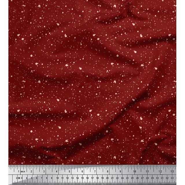 Soimoi Tissu Satin Modal Rouge, Tissu à Imprimé Abstrait Coup de Pinceau au Mètre, 42 Pouces de Large