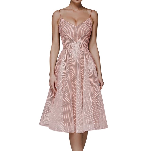Ketyyh-chn99 Robe à Paillettes pour Femmes Robe de Mariage Robe Maxi Soirée Élégante Robes Formelles Robe de Soirée pour Invitée de Mariage Rose,3TG