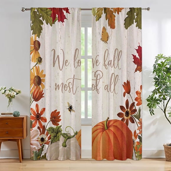 Sentmoon Kitchen Curtains Curtains for Living Room Curtains Thanksgiving Day Valance 4 Sizes Window Valances for Kitchen Living Room Cafes Set Of 2 Pieces
