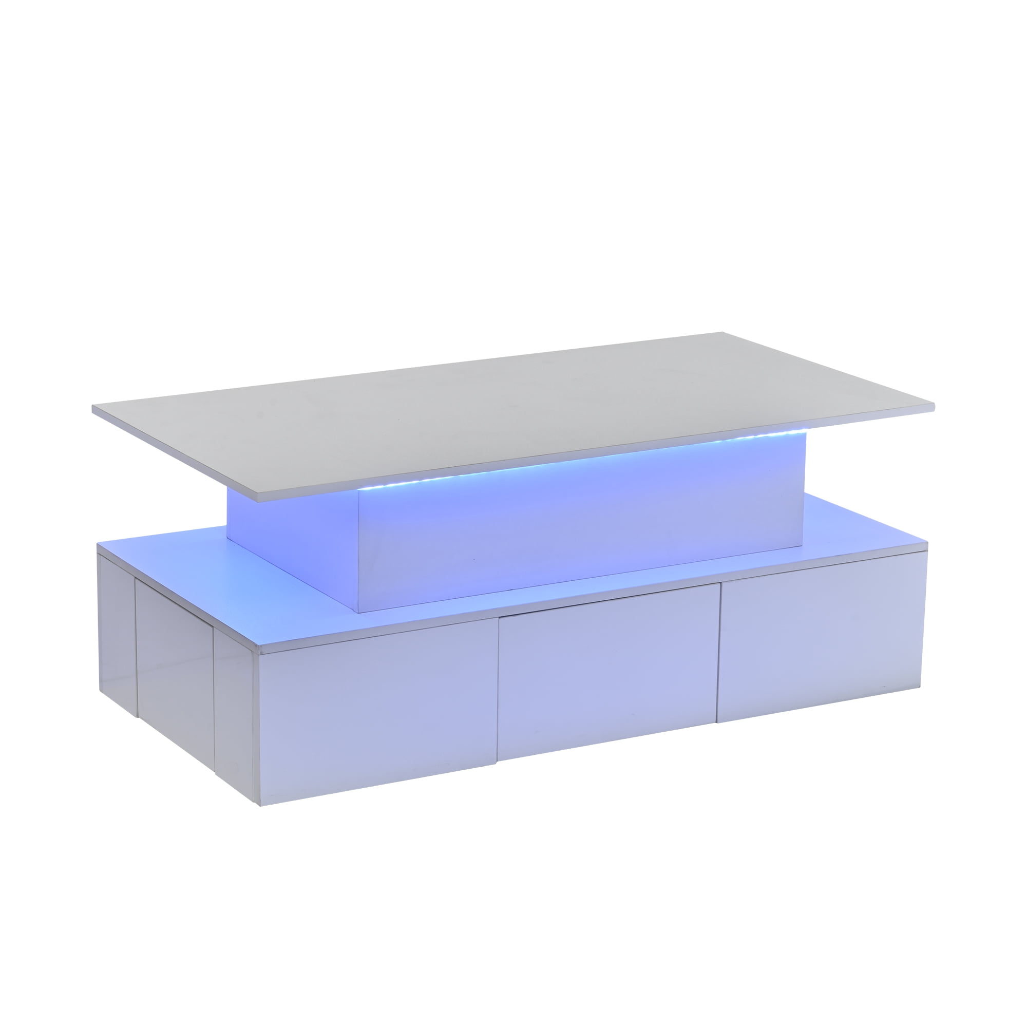 Homy Casa table basse blanche relevable avec 4 tiroirs, lumières LED et rangement caché pour salon