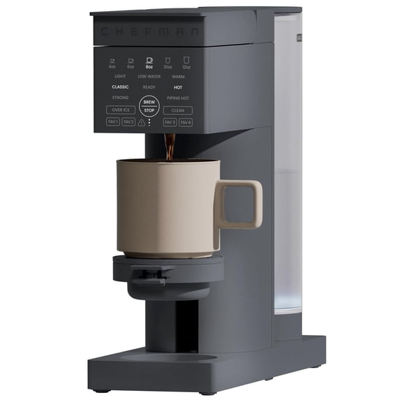 Chefman Caffeinator Cafetière monoservice, compatible avec les dosettes et le café moulu, réservoir de 45 oz. Réservoir - Noir, Nouveau