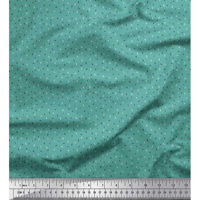 Soimoi Polyester Crepe Fabric Hand Drawn Curve Small Printed Craft Fabric by The Yard 52 Inch Wide