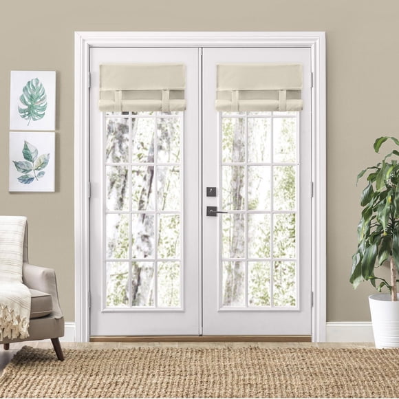 Camalay Harmony Light Filtering Adhesive Fastener French Door Roman Shade 25 x 70 in Natural