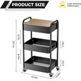 thumbnail image 4 of 3 Tier Rolling Cart with Table top, Metal Rolling Utility Cart, Storage Organizer Cart with Locking Wheels & Hooks for Office, Classroom, Kitchen and Bathroom, Black, 4 of 15