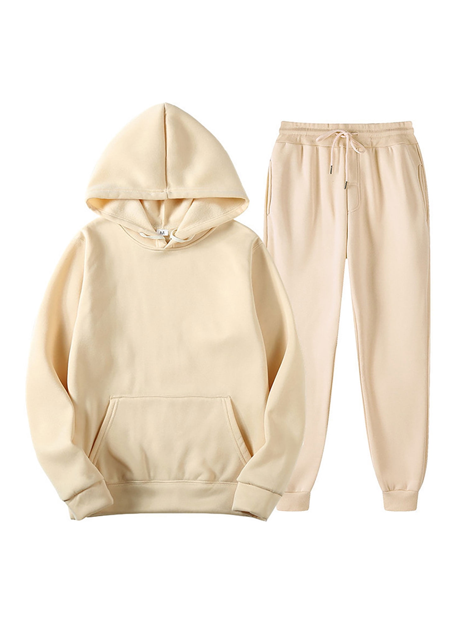 Innerwin Sweatshirts+Pant Outfits Two Pieces Men Tracksuit Set Sports 2 Pcs Fleece Jogger Sets Beige XL