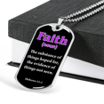thumbnail image 3 of Faith Definition Purple Stainless Steel or 18k Gold Dog Tag W 24", 3 of 8
