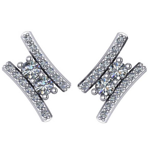 Boucles d'Oreilles 3/8Ct Forever Us 2 Pierres Diamant pour Femmes 14K Or Blanc 1/2 Pouces de Haut