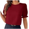 thumbnail image 1 of Besolor Tuniques d'Été pour Femmes à Col Rond, Volants, Manches Courtes, Chemises Décontractées Unies, T-Shirts pour Sorties, 1 of 4