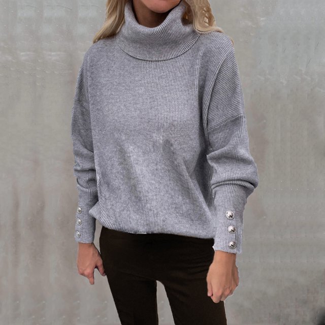 U.Vomade Ladies Sweater Knit Pullover Loose Blouse High Neck Plus Size Sweater