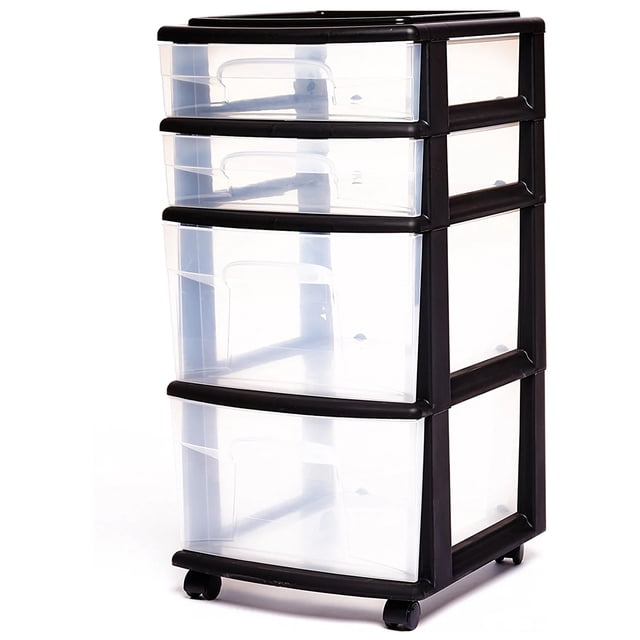 Homz Tour de Rangement Domestique Moyenne en Plastique à 4 Tiroirs Transparents