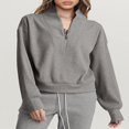 thumbnail image 2 of Solid Color Stand Collar Zipper Women‘s Loose Sweatshirt, 2 of 9