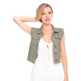 thumbnail image 3 of Womens Distressed Denim Button Up Sleeveless Crop Vest, Olive Green, Small, 3 of 5