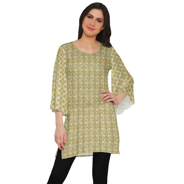 Moomaya Kurtis Courtes en Poly-Crêpe pour Femmes, Robe à Manches Kimono Imprimée, Haut Indien
