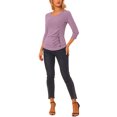 thumbnail image 2 of INSPIRE CHIC Women's Button Decor V Neck 3/4 Sleeve Solid Knitted Ruched Blouse Gray Purple S, 2 of 5