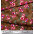 thumbnail image 2 of Soimoi Brown Rayon Crepe Fabric Check & Floral Print Fabric by Yard 46 Inch Wide, 2 of 5