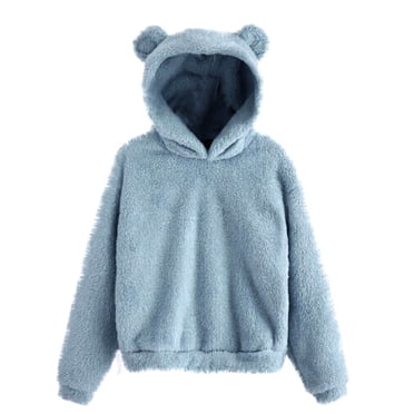 HNMKIU Chandail à Capuchon Blanc Chandails à Capuchon pour Femmes Mignon Oreilles d'Ours Chandails à Capuchon Manteau Chaud Chandail à Enfiler Hauts Décontractés Amples Manteau d'Automne