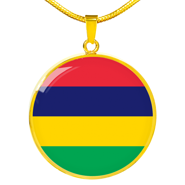 Mauritius Flag Necklace Circle Pendant Stainless Steel or 18k Gold 18-22"