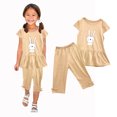 thumbnail image 1 of Chemises pour Filles, Ensemble Deux Pièces Été Col Rond Petit Imprimé Manches Courtes Manches Volantes Taille Élastique Pantalon Court, 1 of 5