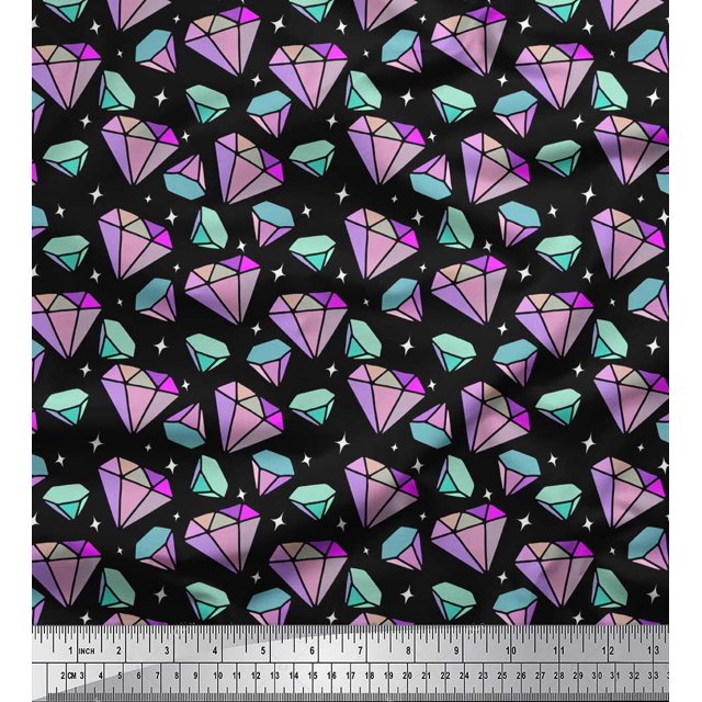 Soimoi Black polyester Crepe Fabric Star & Diamond Geometric Print Fabric by Yard 42 Inch Wide