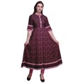 thumbnail image 1 of Bimba Kurtis Indiennes Rouges à Blocs Floraux pour Femmes, Kurti Anarkali Imprimée en Ligne A, Robe Ethnique Décontractée - Très Petit, 1 of 5