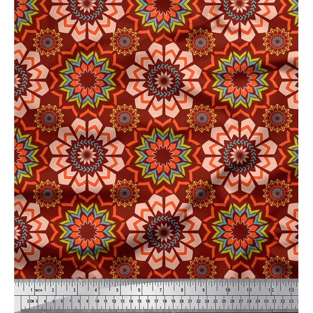 Soimoi Rouge Poly Georgette Tissu Multicolore Mandala Impression Tissu de Couture Yard 42 Pouces de Large