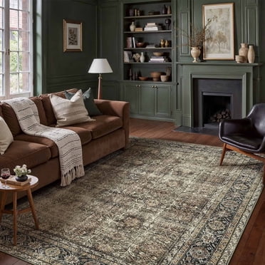 BERTHMEER 6'x9' Area Rugs for Living Room Bedroom Vintage Washable Office Dining Room Farmhouse Oriental Vintage Traditional Distressed Non Slip Carpets Rugs, Brown