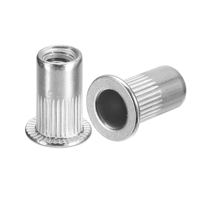 Unique Bargains #10-32 Rivet Nuts, 100 Pack 304 Stainless Steel Knurled Flat Head Threaded Insert Nuts for Metal, Plastic