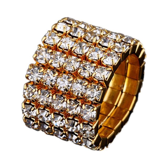 Maytalsory Bague en Cristal Extensible de Luxe Unique pour Déclaration d'Amour Bague Incrustée à la Mode Dorée 5 Rangées 1 Ensemble