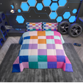 thumbnail image 1 of Erosebridal Checkered Gingham Bedding Sets Queen with Comforter, Colorful Rainbow Duvet Insert, Rectangle Geometry Reversible Bedding Queen Comforter Set, Lightweight Room Decorative, 3pcs, 1 of 8