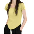 thumbnail image 1 of VSSSJ T-Shirts à Manches Courtes pour Femmes Col Rond Décolleté Plongeant Ourlet Irrégulier Tee Coupe Décontractée Été Décontracté T-Shirt Uni Jaune TG, 1 of 3