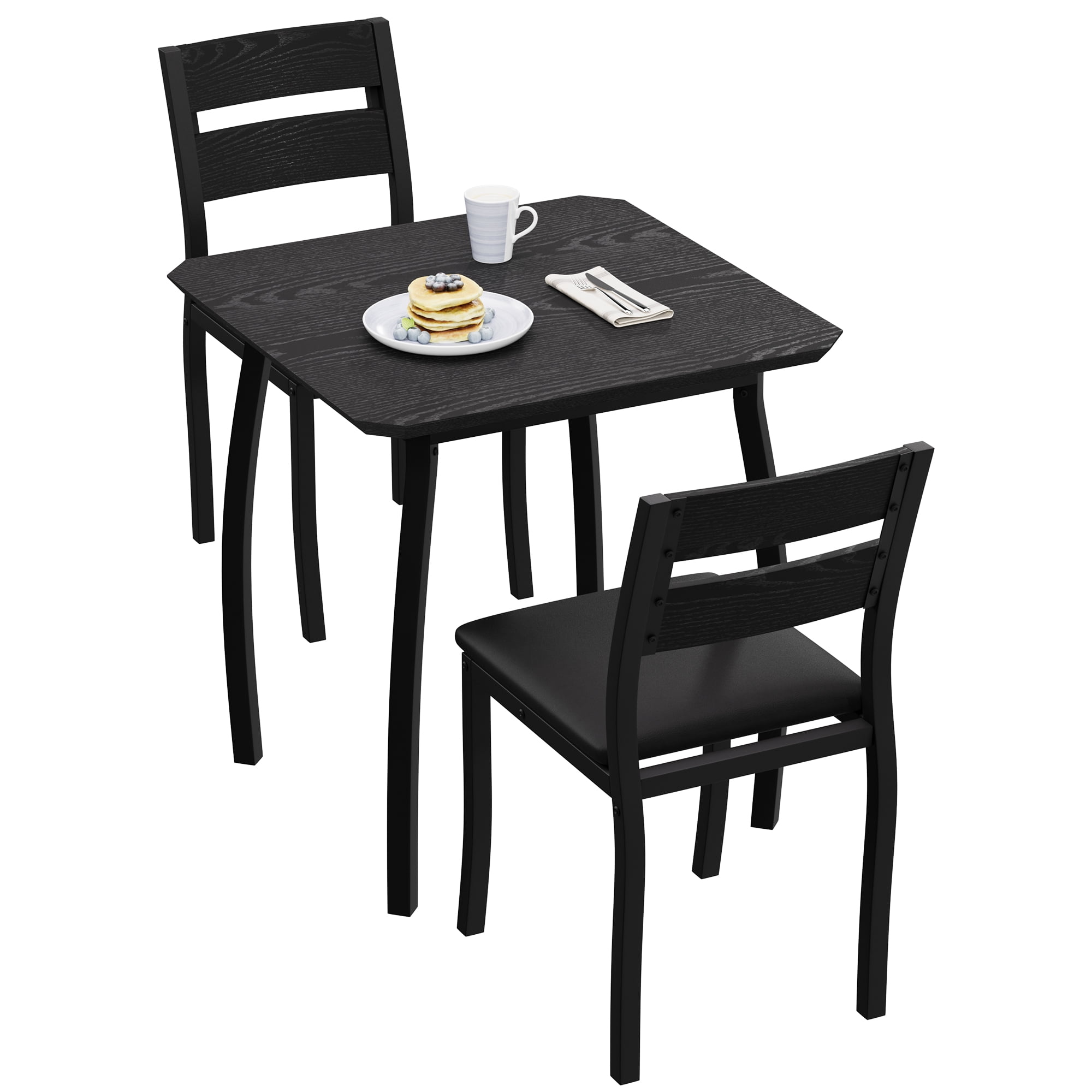 3 Piece Dining Table Set for 2 – Space-Saving Kitchen Table with Metal Frame, Wood Grain Top, Upholstered Chairs – Perfect for Small Dining Room, Apartment, Studio