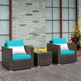 thumbnail image 1 of Gymax Ensemble de Conversation d'Extérieur en Rotin pour Patio 3 Pcs avec Coussins Turquoise, 1 of 10
