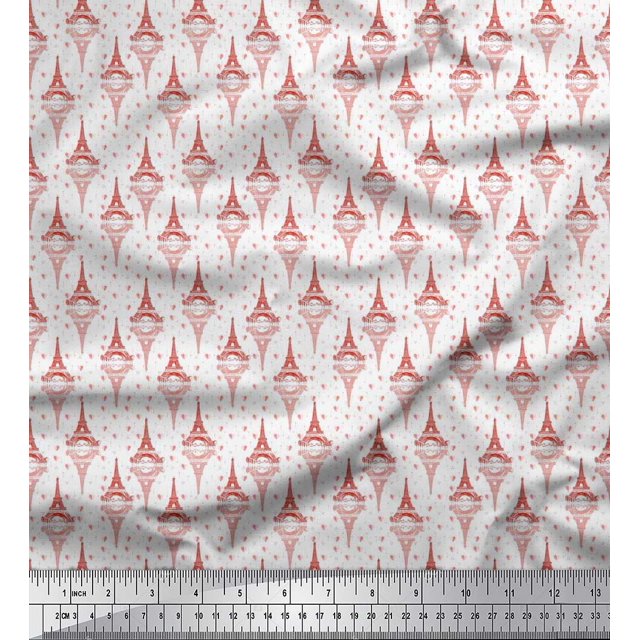 Soimoi Toile de Voile de Coton Rouge Flèche, Coeur & Eiffel Tour Architecturale Tissu Imprimé 1 Yard 42 Inch Wide