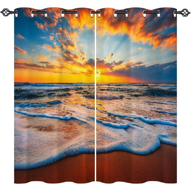 Waterfall Curtains, Wild Scene Nature Theme Mountain Stream Scenery Print Patterned Home Decor Waterproof Fabric Grommet Window Drapes for Bedroom Living Room Cafe Office 2 Panels W52 x L63