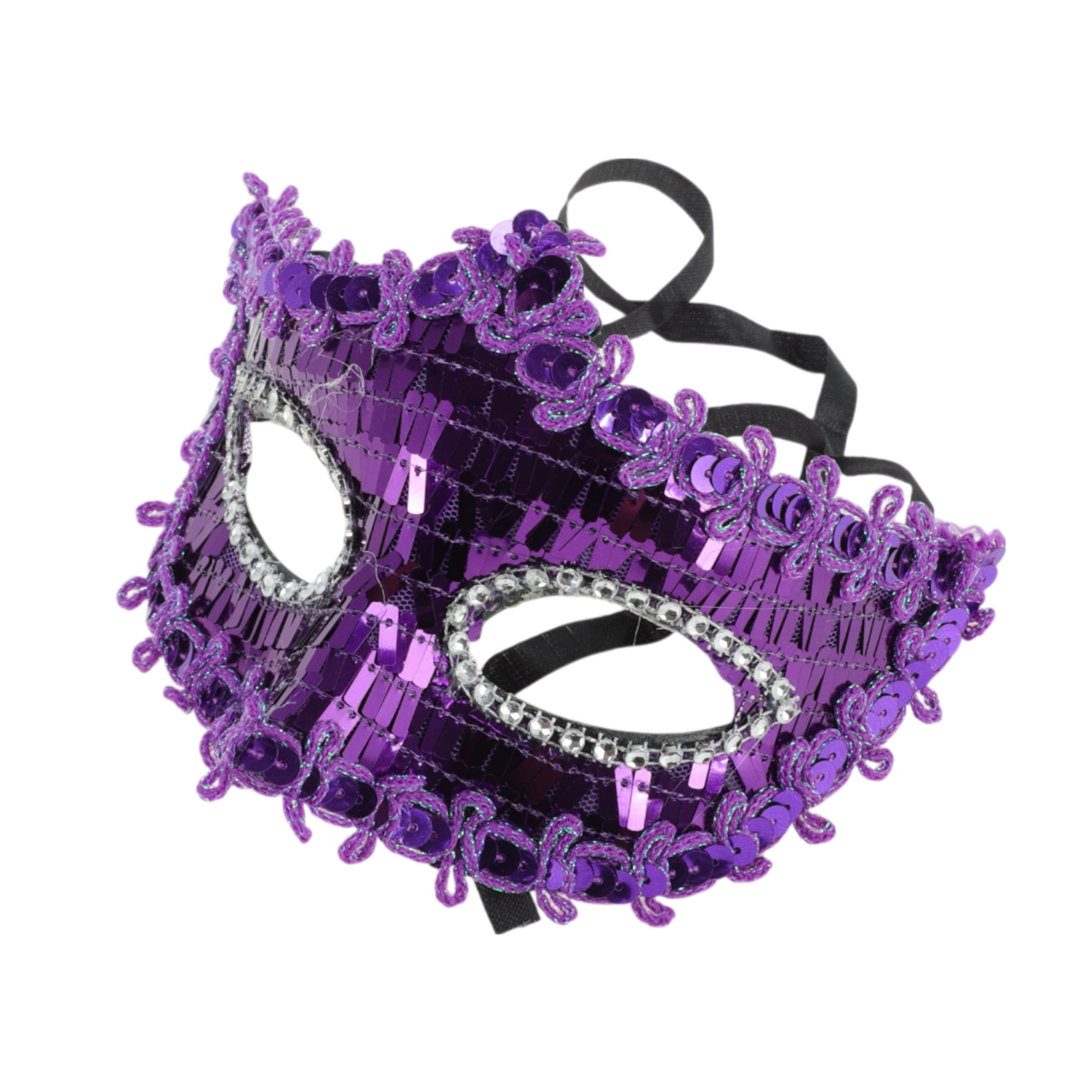 Unique Bargains Halloween Noël 1 Pce Masque Demi-Visage Perlé en Cristal pour Fête Masquée Violet
