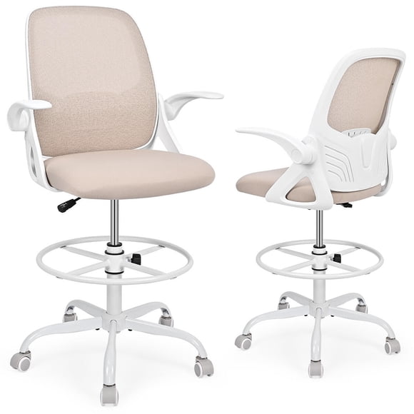 Ergonomic Computer Standing Desk Chair, Tall Office Chair Mid-Back Mesh Rolling Drafting Chair with Lumbar Support and Footrest Ring