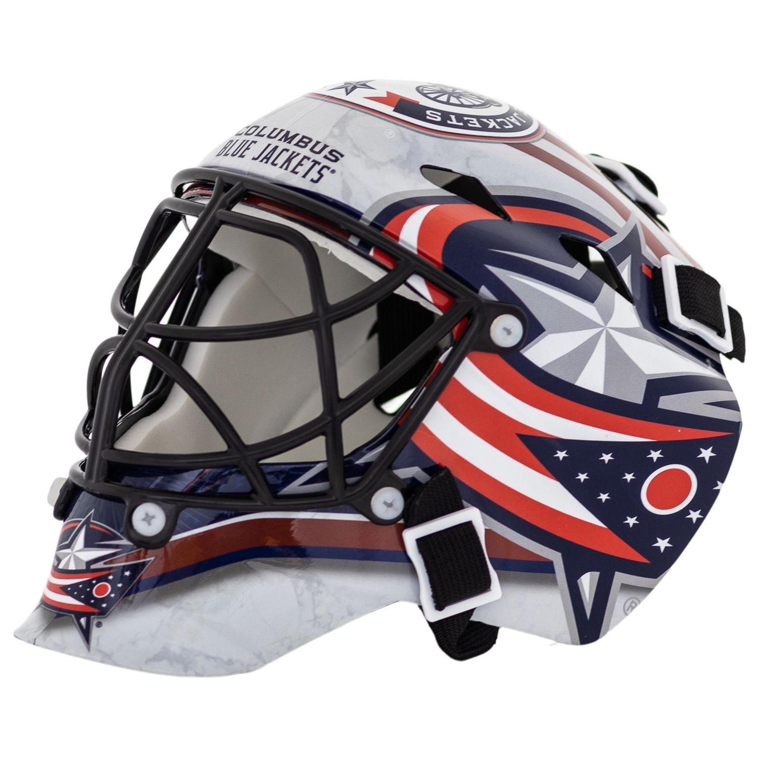 Franklin Sports Mini masque de gardien de but de hockey avec logo de l'équipe de la NHL de Blue Jackets avec étui – Masque de gardien de but de collection avec logos et couleurs officiels de la NHL