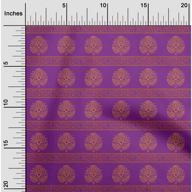 oneOone Georgette Viscose Fabric Leaves & Lotus Block Printed Craft Fabric BTY 42 Inch Wide