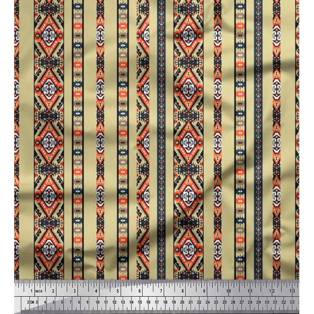 Soimoi Modal Satin Fabric Ikat Southwestern Printed Fabric 1 Yard 42 Inch Wide