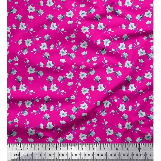 Soimoi Rayon Fabric Leaves & Magnolia Floral Fabric Prints By Yard 56 Inch Wide