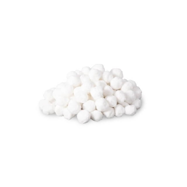 Intex Fiber Ball Pool Filter – 40 lb Silica Sand Alternative showing a cluster of small white fiber balls on a white background, a lightweight, reusable, and machine-washable filtration media compatible with INTEX sand filter pumps, ideal for pool filtration systems.