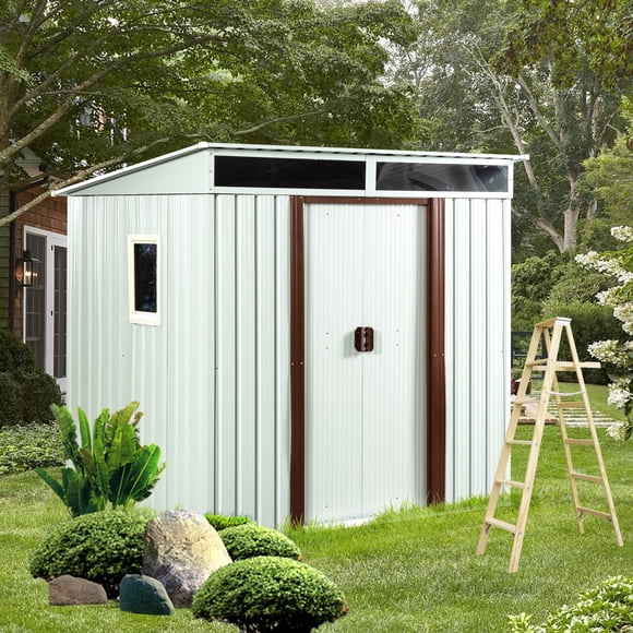 LHYY 6ftx5ft Outdoor Metal Storage Shed With window and Metal foundation White