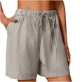 thumbnail image 1 of Annhoo Womens Plus Size Cotton Linen Shorts High Waisted Drawstring Wide Leg Solid Comfy Casual Shorts with Pockets, 1 of 7